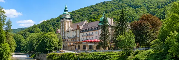 Lillafüred Palace Hotel surrounded by lush forested hills in Miskolc, Hungary