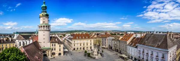 Sopron, Hungary historic Old Town with the iconic Firewatch Tower