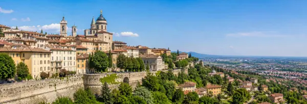 Bergamo, Italy historic hilltop town with terracotta rooftops and fortified city walls