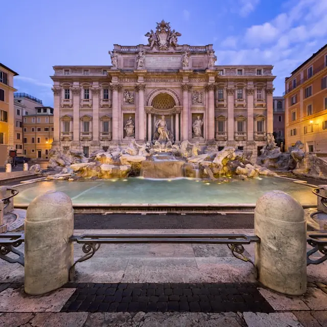 Trevi Fountain in Rome illuminated at dusk