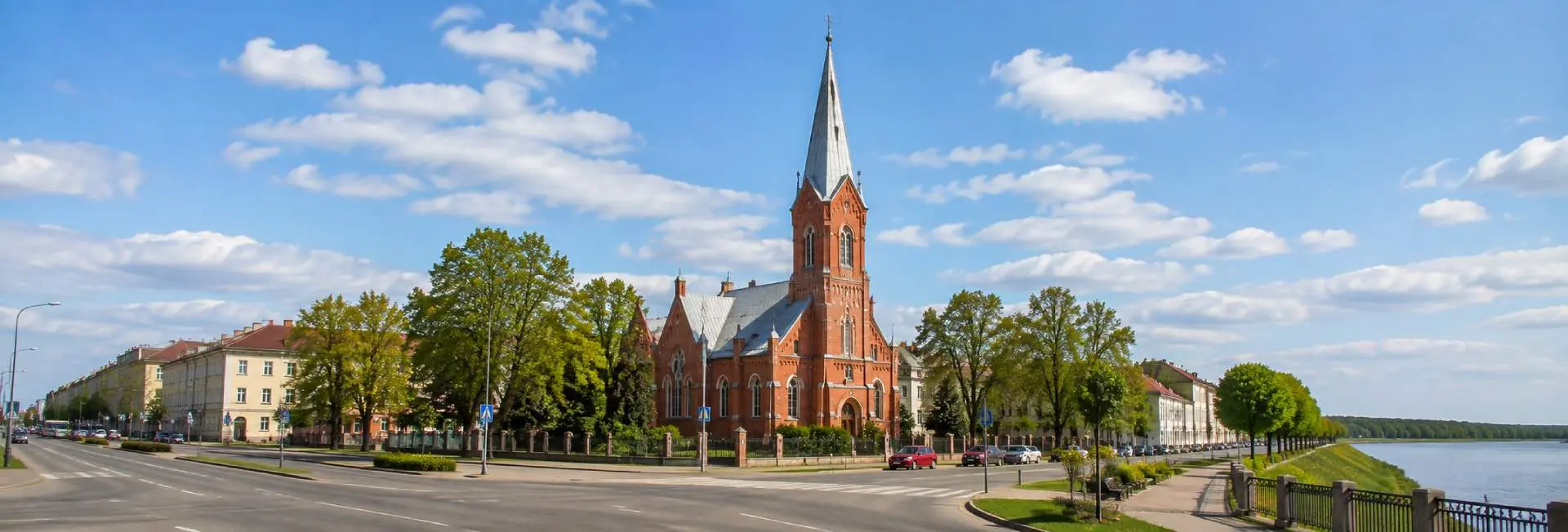 Martin Luther Cathedral in Daugavpils, Latvia, beside the Daugava River