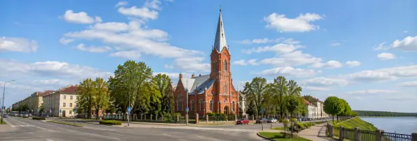 Martin Luther Cathedral in Daugavpils, Latvia, beside the Daugava River