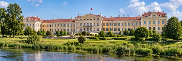 Jelgava Palace in Latvia, the grand Baroque landmark beside the river and landscaped palace grounds