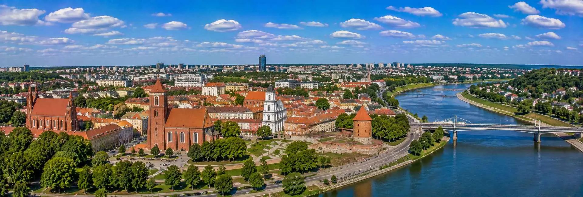 Kaunas panoramic view with Old Town, historic churches, Kaunas Castle and Nemunas River