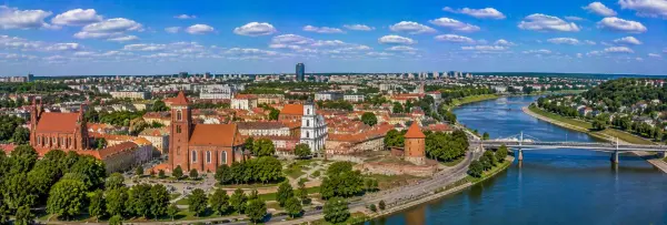 Kaunas panoramic view with Old Town, historic churches, Kaunas Castle and Nemunas River