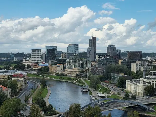 Vilnius skyline along the Neris River in Lithuania