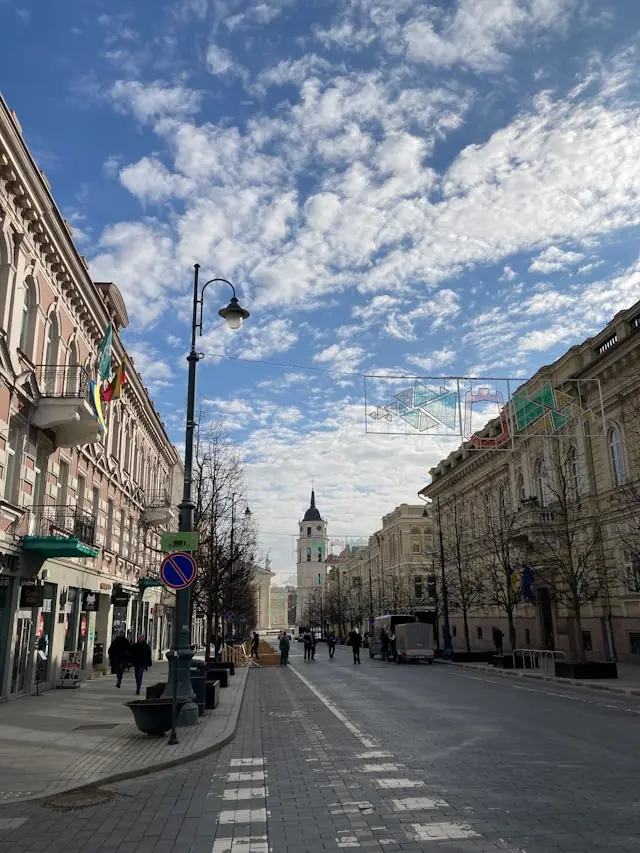 Gedimino Avenue with Vilnius Cathedral Bell Tower in the distance