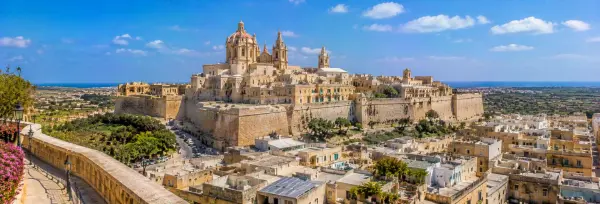 Victoria Citadel with Cathedral of the Assumption and limestone buildings in Gozo, Malta