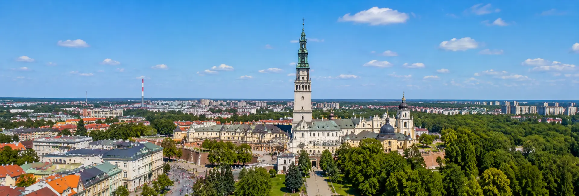 Częstochowa, Poland aerial view featuring Jasna Góra Monastery and the city skyline
