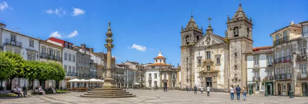 Viseu, Portugal historic square with Igreja da Misericórdia and traditional buildings