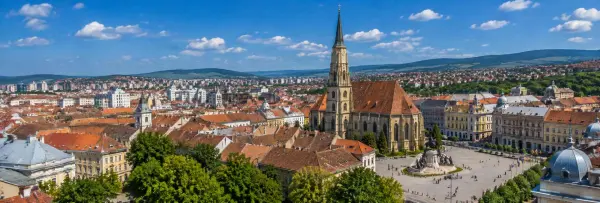 Cluj-Napoca, Romania, with St. Michael’s Church and the historic city center