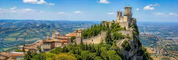 Medieval towers and fortified old town of Città di San Marino on Monte Titano
