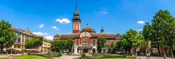 Subotica, Serbia city hall and historic architecture in the main square