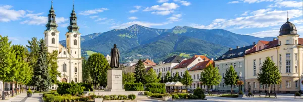 Martin, Slovakia, with historic city buildings, St. Martin’s Church and the Mala Fatra mountains