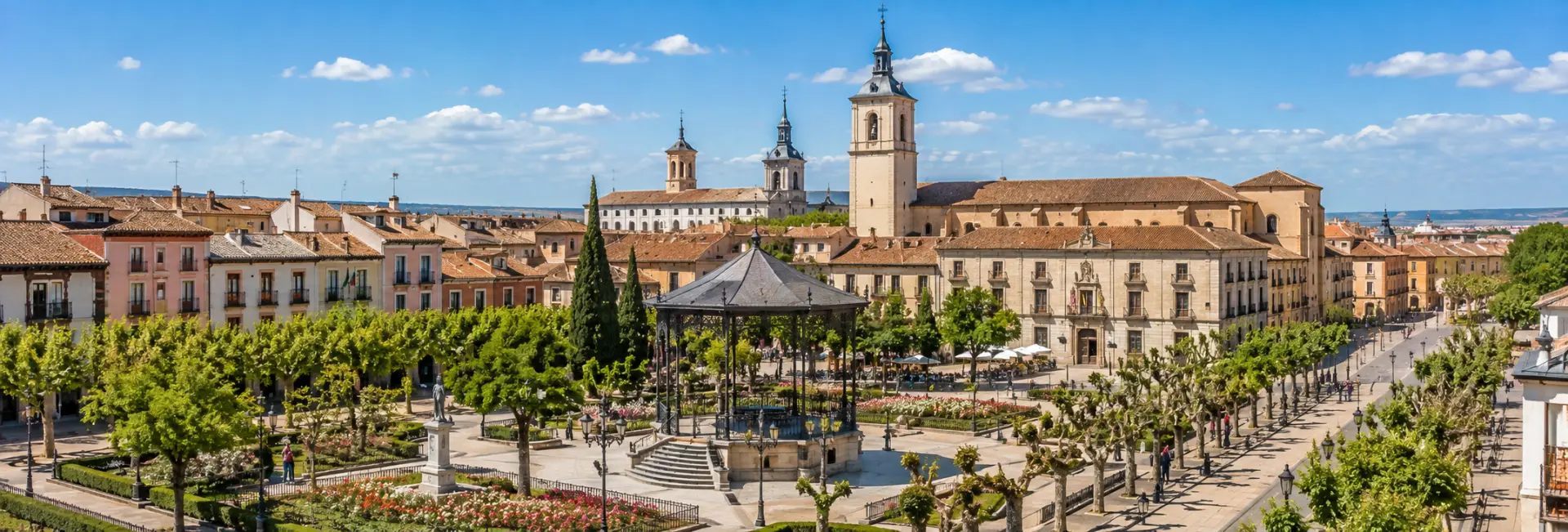 Alcalá de Henares, Spain, with its historic old town, gardens, churches and terracotta rooftops