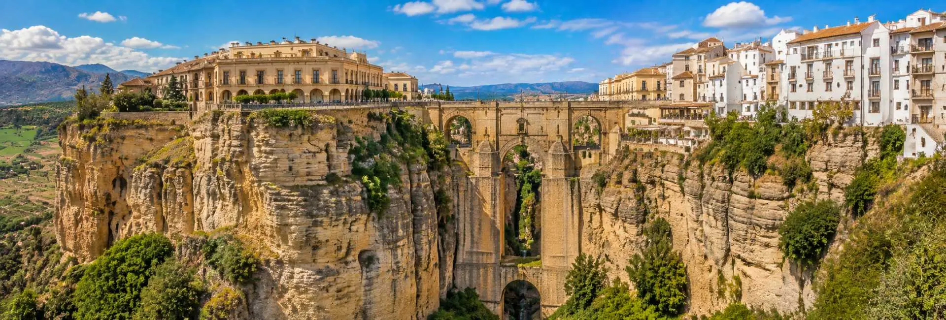 Ronda, Spain panoramic view of Puente Nuevo spanning the dramatic El Tajo gorge