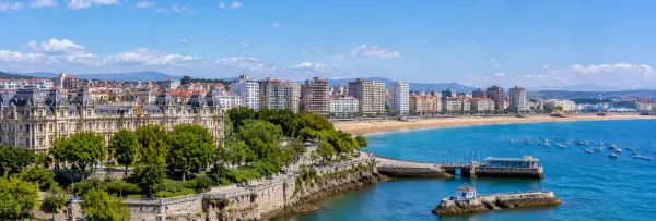 Santander, Spain, with its bay, sandy beach, waterfront promenade and historic Palacio de la Magdalena