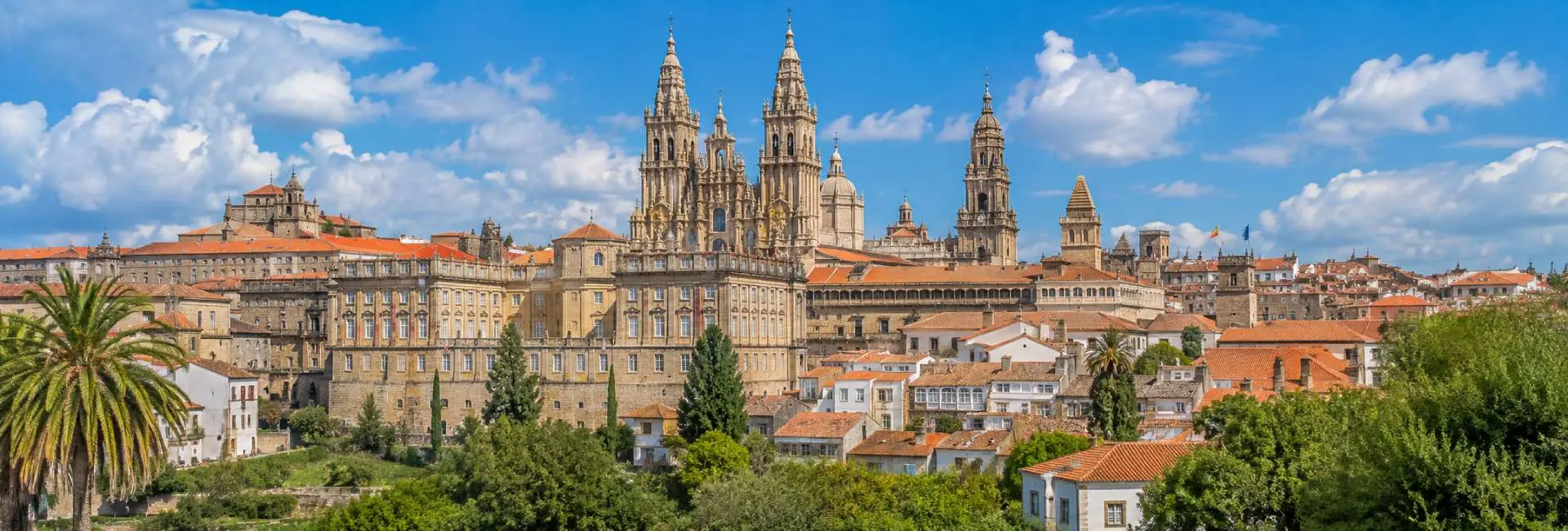 Santiago de Compostela, Spain panoramic view of its cathedral and historic old town