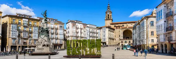 Vitoria-Gasteiz historic old town with traditional architecture and Cathedral of Santa María