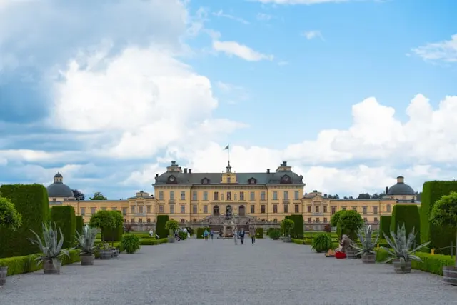 Drottningholm Palace in Stockholm surrounded by gardens