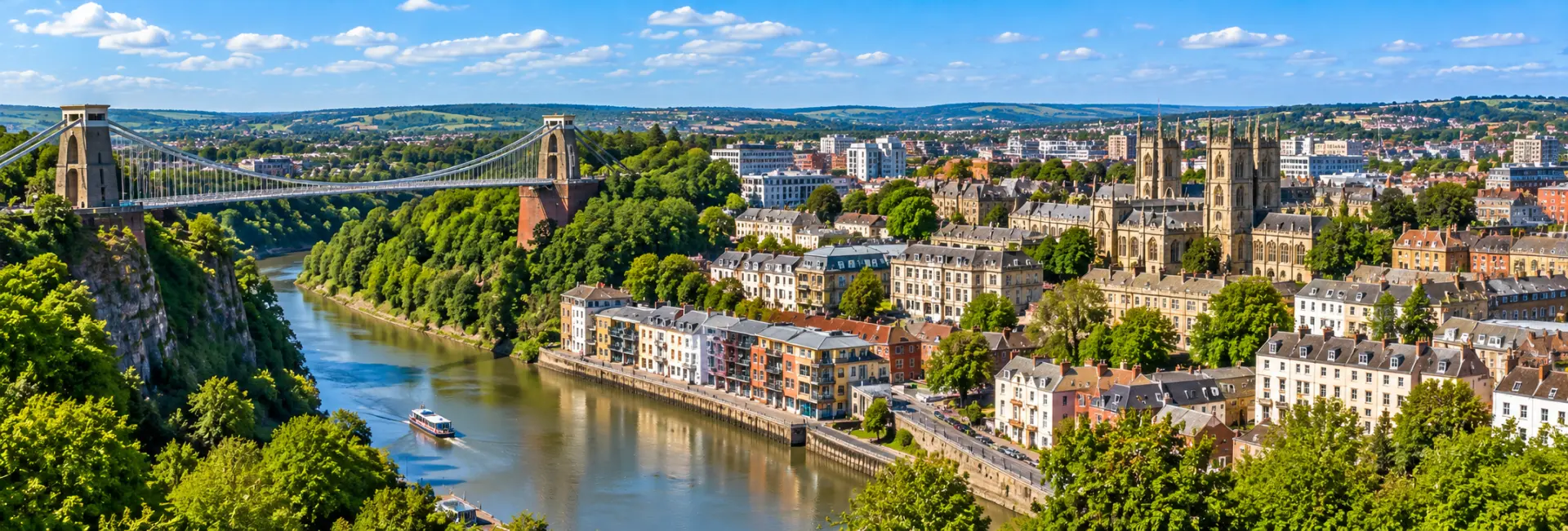 Bristol, United Kingdom skyline with Clifton Suspension Bridge and River Avon