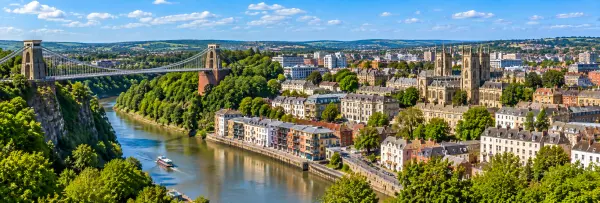 Bristol, United Kingdom skyline with Clifton Suspension Bridge and River Avon