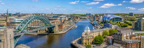 Newcastle upon Tyne, United Kingdom skyline with Tyne Bridge and River Tyne