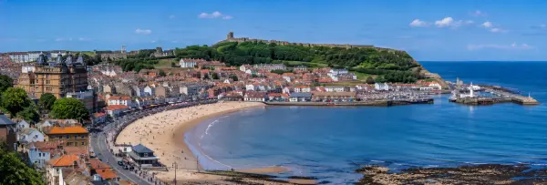 Scarborough, United Kingdom, with its castle, beaches, harbour and Yorkshire coastline